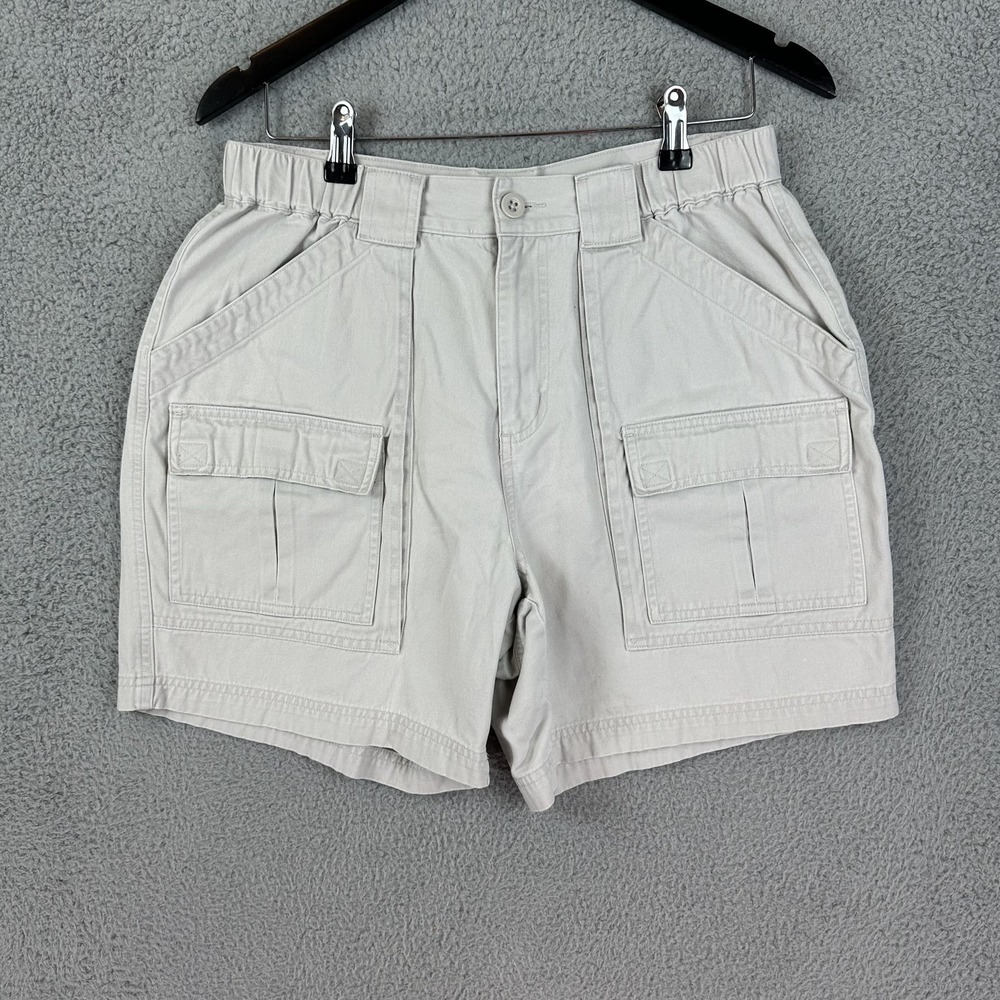 Croft & Barrow Shorts Mens 32 Ivory Utility Cargo Pockets Cotton Elastic Waist